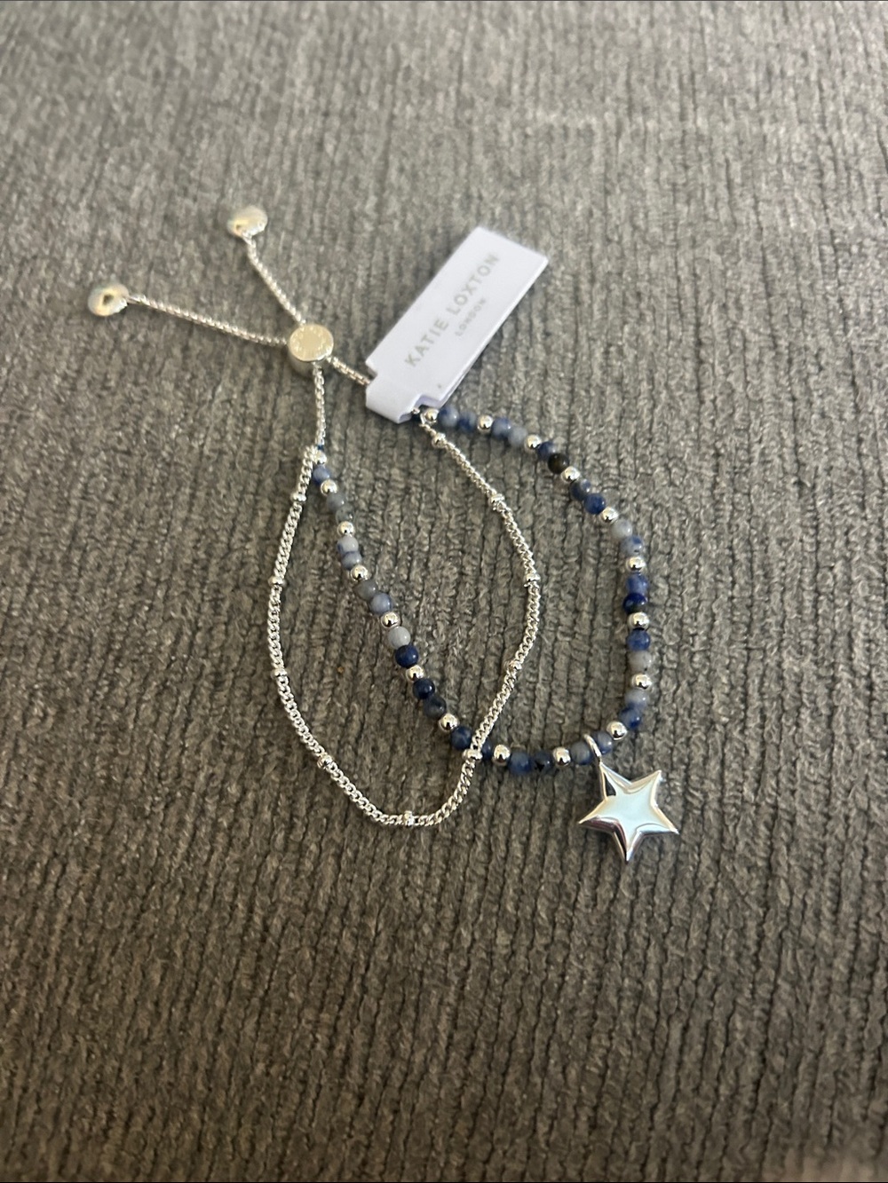 Katie Loxton Navy & Silver Star Bracelet - Adjustable Double Layer